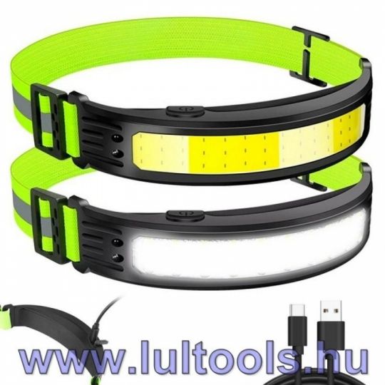 LED fejlámpa, COB tölthető akkuval - fényvisszaverő LUL