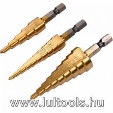 Lépcsős fúró készlet 3 részes HSS-TiN YT-44731