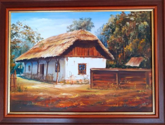 Maksai János festőművész zsűrizett festménye, Vidéki udvar