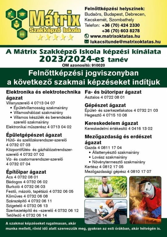 Mátrix Szakképző Iskola - Felnőttképzési jogviszony