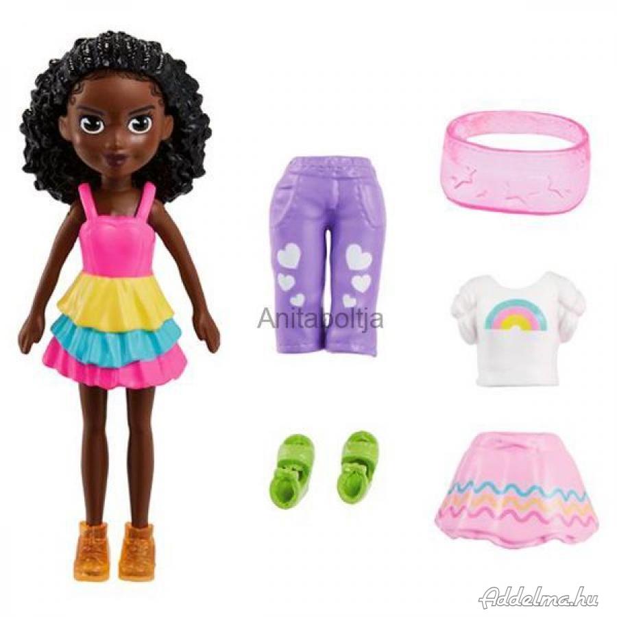 Mattel Polly Pocket -Sötét bőrű baba színes ruhában
