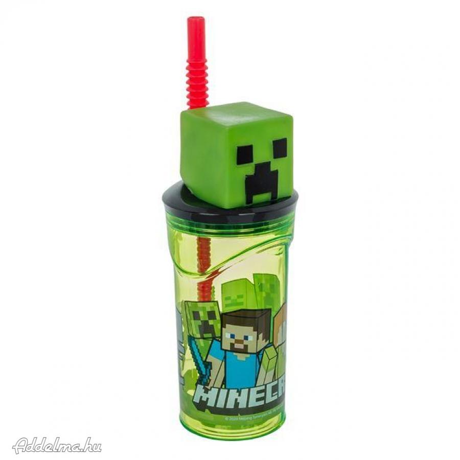 Minecraft 3D műanyag szívószálas pohár 360 ml