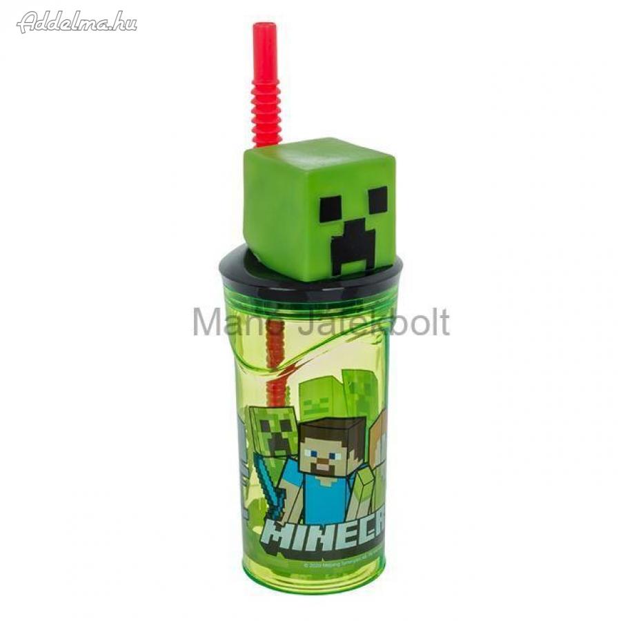 Minecraft műanyag szívószálas pohár 360 ml