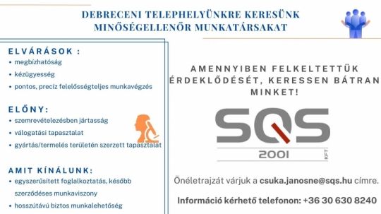 Minőségellenőr munkatárs
