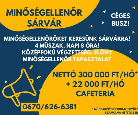 Minőségellenőr Sárvár