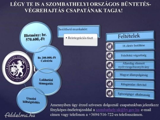 Munkalehetőség a Szombathelyi Országos Bv. Intézetben
