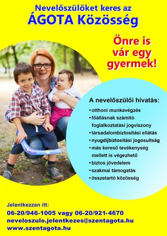 Nevelőszülőket keres az Ágota Közösség