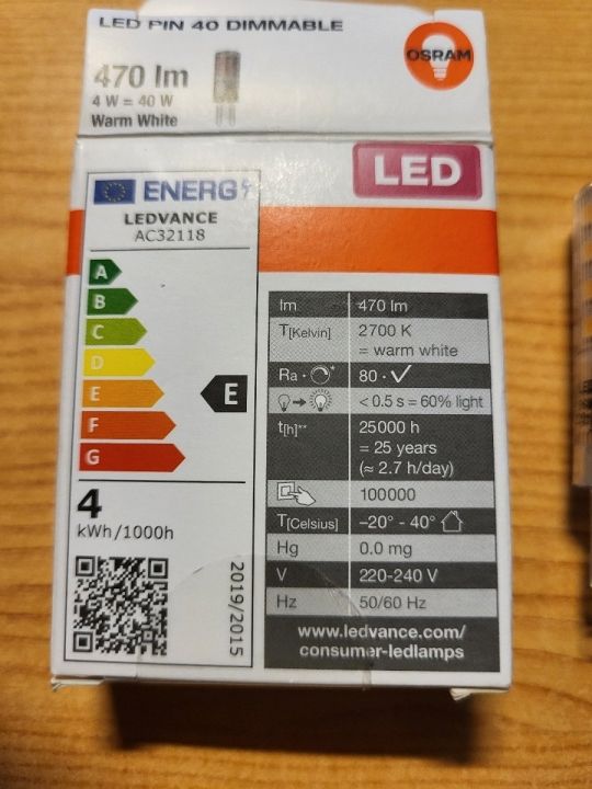 Osram G9 4W (40W) 2db 2700K meleg fehér fény SZABÁLYOZHATÓ