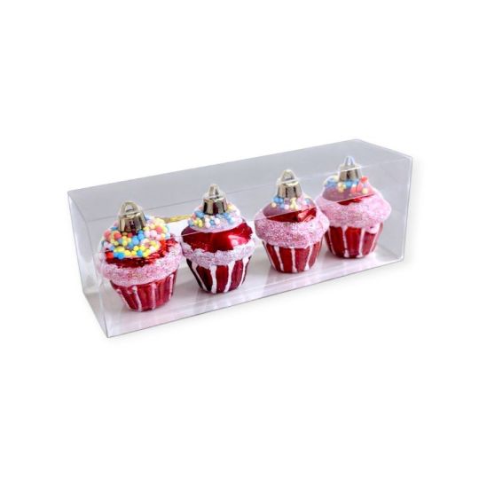Piros cupcakes karácsonyfadísz szett fényes és matt 5,5cm – 4db