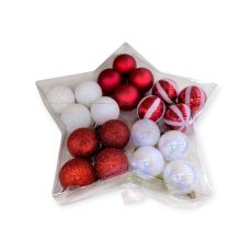 Piros-fehér holografikus karácsonyi gömb szett 4cm - 20db