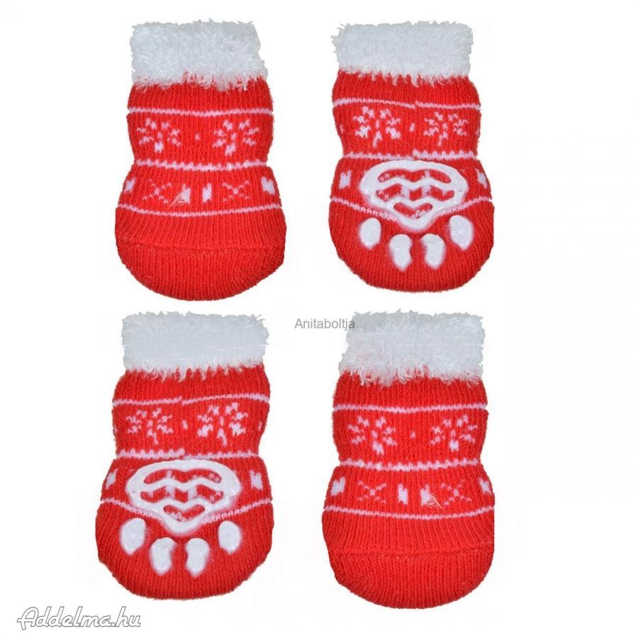 Piros karácsonyi zokni kutyáknak 6cm - 4db