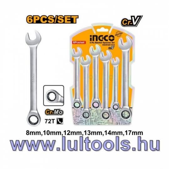 Racsnis csillag-villáskulcs készlet 6 részes 8-17 mm CrV