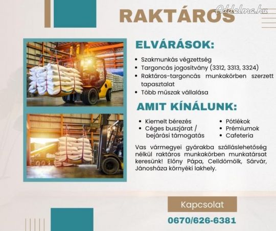 Raktáros munkalehetőség