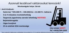 Raktárosokat (Targoncásokat) keresek Sárvárra