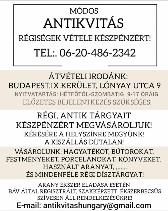 RÉGISÉGEK VÉTELE KÉSZPÉNZÉRT!