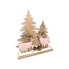 Rózsaszín szőrmés karácsonyi fa dísz szarvassal 19,5 cm