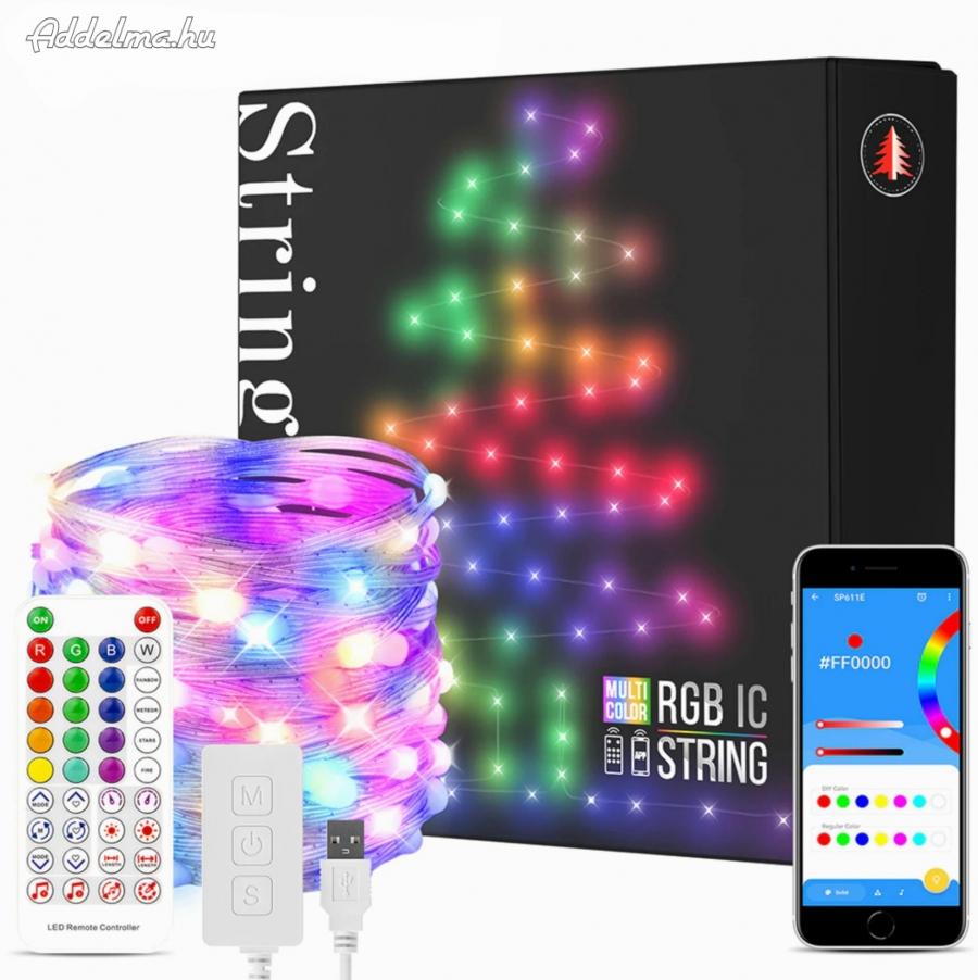 Smart RGB USB karácsonyfa izzó égő távirányítóval 50db LED 