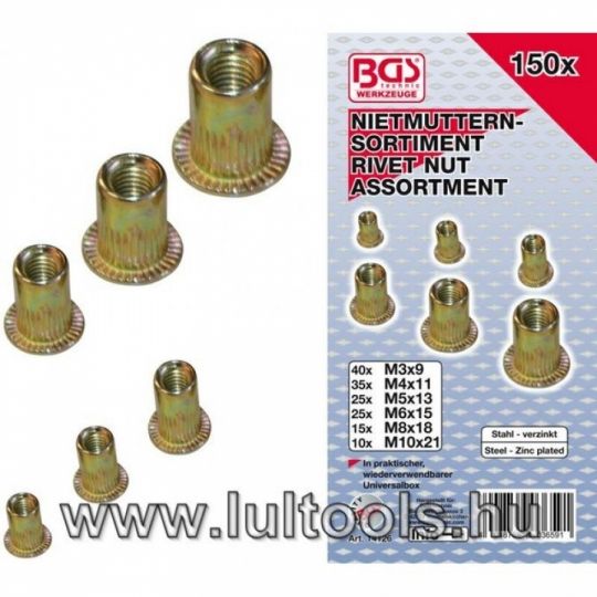 Szegecsanya készlet 150 db acél LULTOOLS