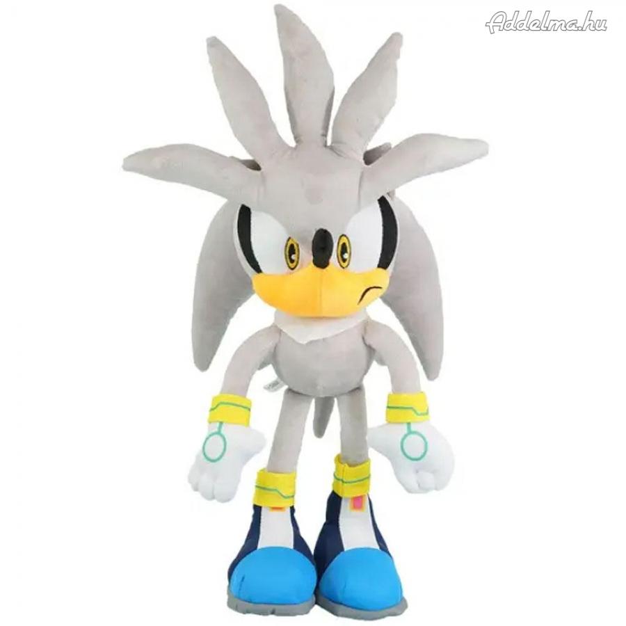 Szürke ezüst színű Silver Sonic plüss 40 cm