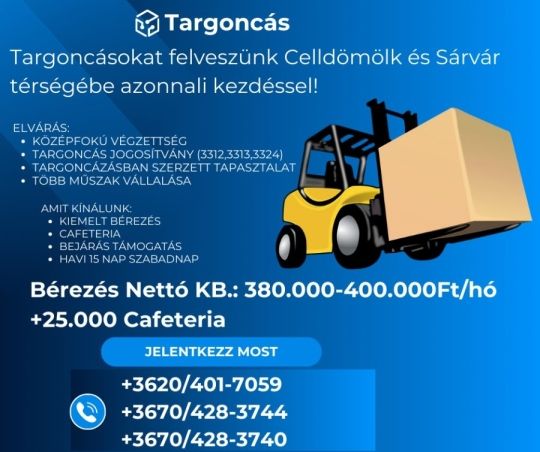 Targoncás munkalehetőség Vas vármegyében!