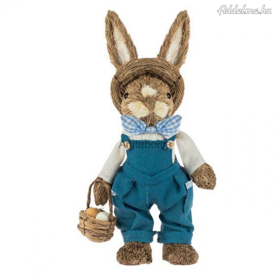 Természetes rost - Húsvéti fiú nyuszi kék overálos 50 cm