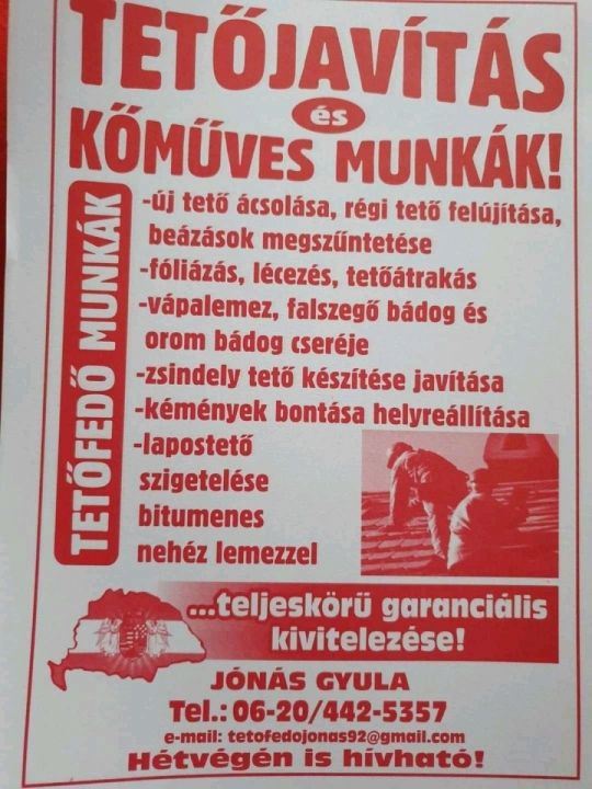 Tetőfedő bádogos ès egyéb kőműves munkák