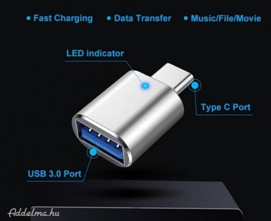 USB 3.0 To Type-C adapter átalakító LED OTG 5Gbps