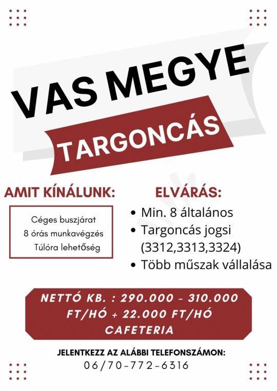 Vas megye - Targoncás munkalehetőség!