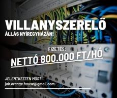 Villanyszerelő Álláslehetőség (Nyíregyháza) nettó 800 ezer