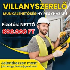 Villanyszerelő Álláslehetőség (Nyíregyháza) nettó 800 ezer