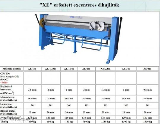 XE erősített excenteres élhajlító