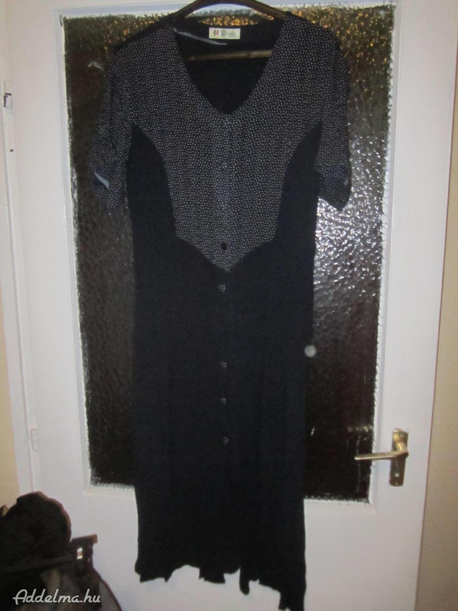 XL-es gyűrt pamut sötétkék ruha